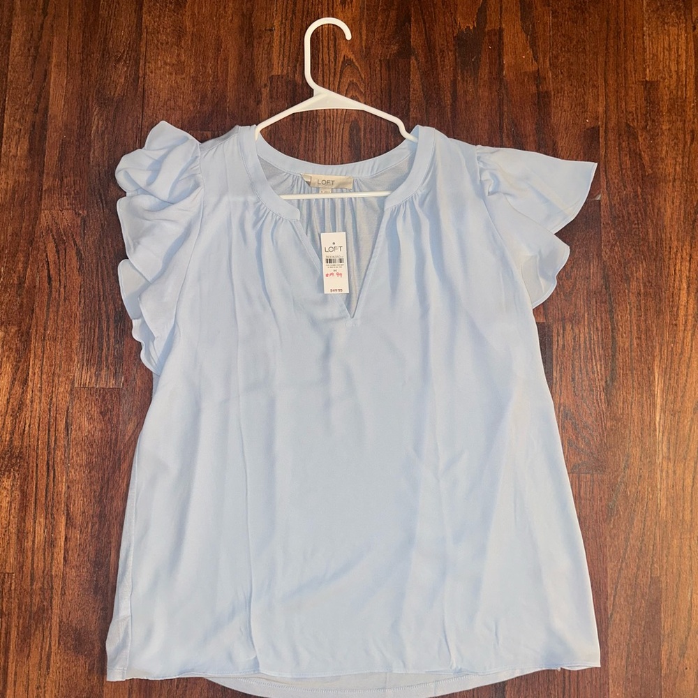 LOFT Sky Blue Ruffle Sleeve Blouse